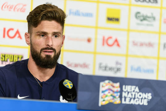 Olivier Giroud of France at a press conference