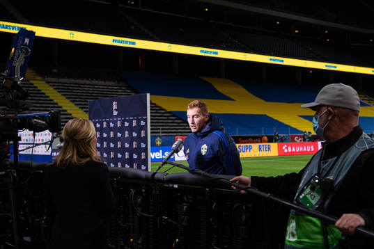 Dejan Kulusevski of Sweden is being interviewed