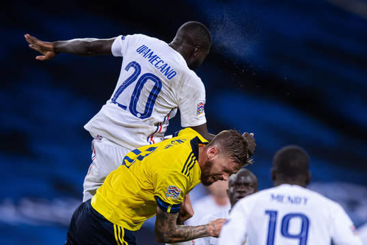 Dayot Upamecano of France and Pontus Jansson of Sweden