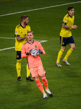 Pontus Jansson, goalkeeper Robin Olsen and Victor Nilsson