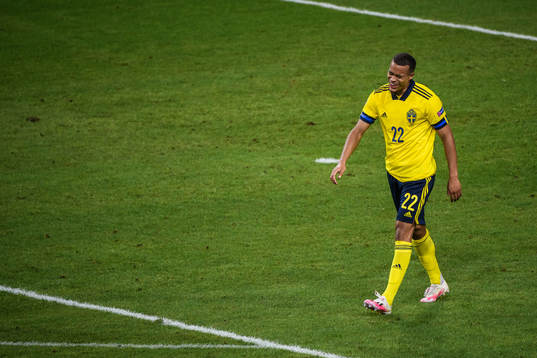 Robin Quaison of Sweden looks dejected