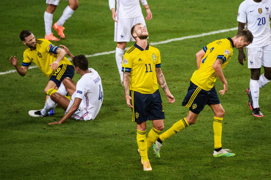 Marcus Berg, John Guidetti and Mikael Lustig of Sweden