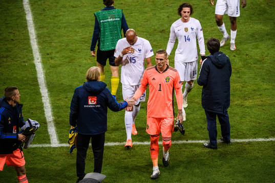 Goalkeeper Robin Olsen of Sweden looks dejected