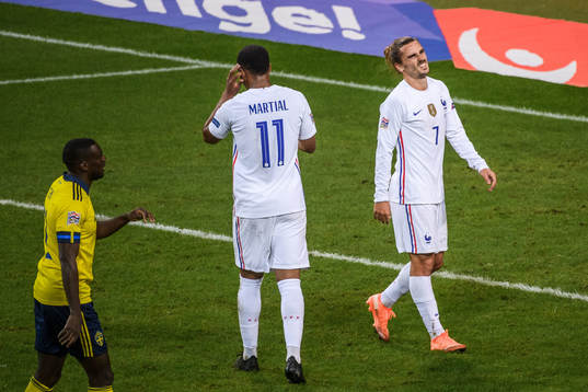 Antoine Griezmann of France looks dejected