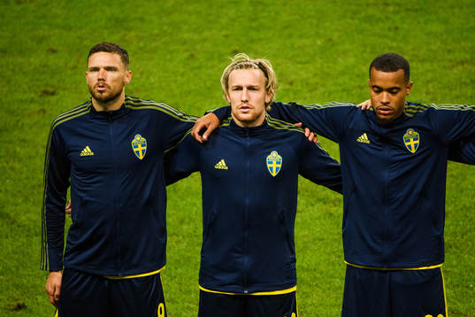 Marcus Berg , Emil Forsberg and Robin Quaison of Sweden