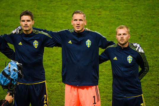 Mikael Lustig , goalkeeper Robin Olsen and Sebastian