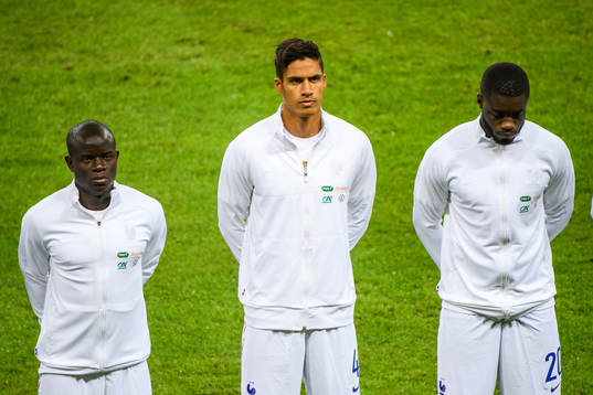 N'Golo Kanté , Raphaël Varane and Dayot Upamecano of