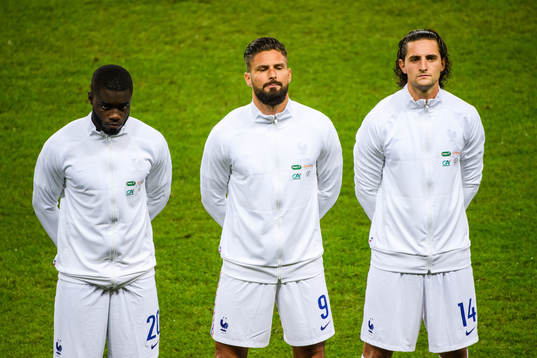 Dayot Upamecano , Olivier Giroud and Adrien Rabiot of France