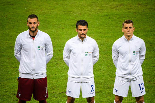 Goalkeeper Hugo Lloris, Léo Dubois and Lucas Digne of