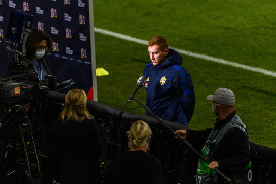 Dejan Kulusevski of Sweden is being interviewed
