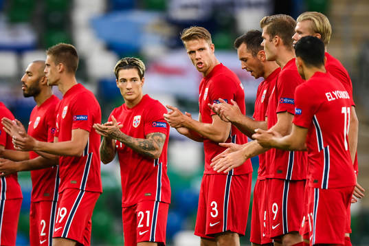 Mathias Normann and Kristoffer Ajer of Norway