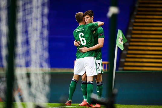 Paddy McNair of Northern Ireland celebrates the 1-1 goal