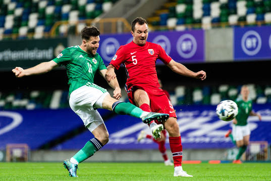 Conor Washington of Northern Ireland and Even Hovland of