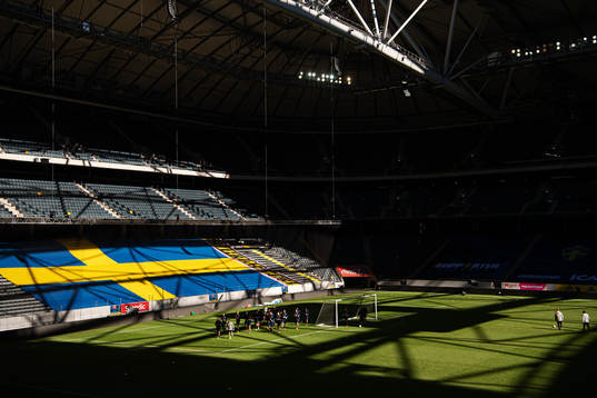 Players of the Swedish national football team warm up