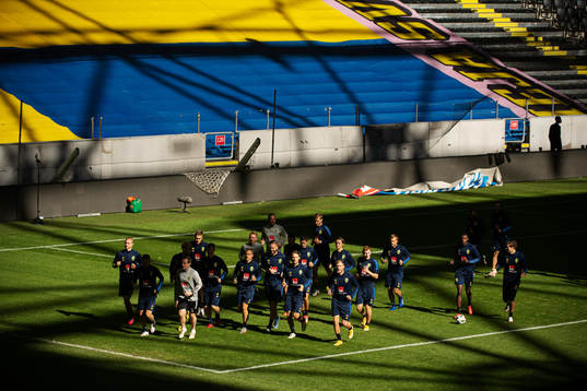 Players of the Swedish national football team warming up