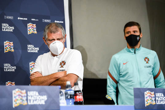 Head coach Fernando Santos and Ruben Dias of the Portuguese