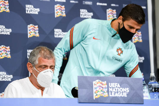 Head coach Fernando Santos and Ruben Dias of the Portuguese