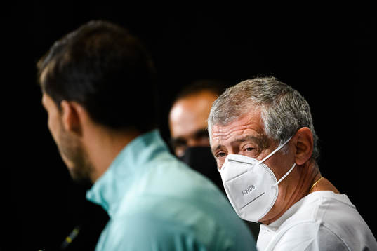 Head coach Fernando Santos and Ruben Dias of the Portuguese