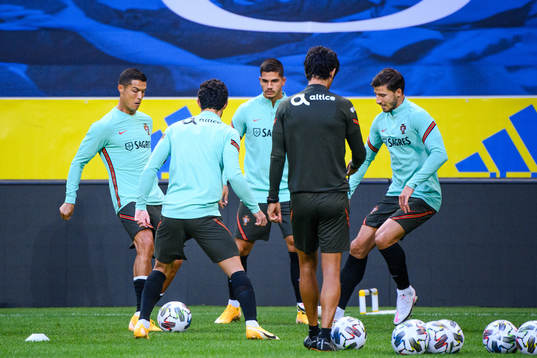 Cristiano Ronaldo and Ruben Dias of the Portuguese national