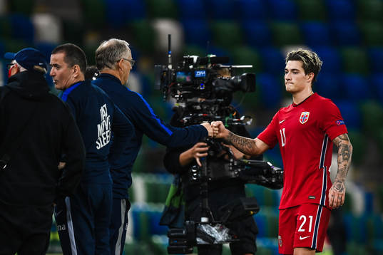 Lars Lagerbäck, head coach of Norway, and Mathias Normann