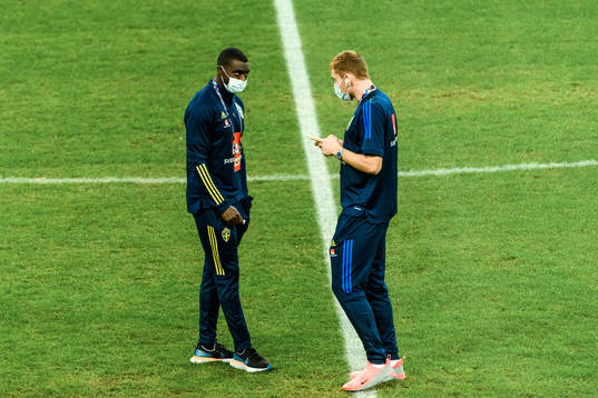 Ken Sema and Dejan Kulusevski of Sweden
