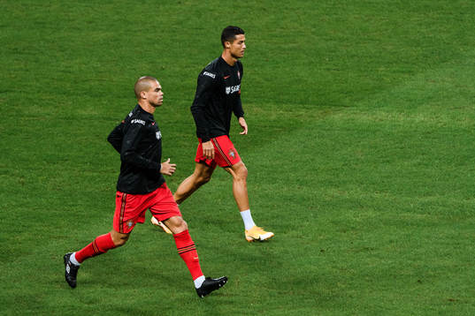 Pepe and Cristiano Ronaldo of Portugal