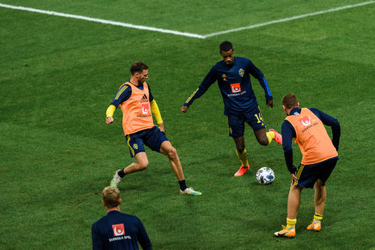 Marcus Berg and Alexander Isak of Sweden