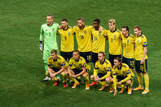 The starting eleven of Sweden pose for a team photo