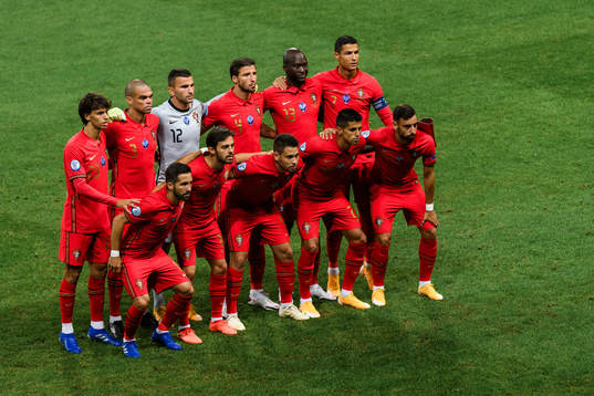 The starting eleven of Portugal pose for a team photo