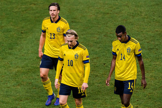 Gustav Svensson, Emil Forsberg and Alexander Isak of Sweden