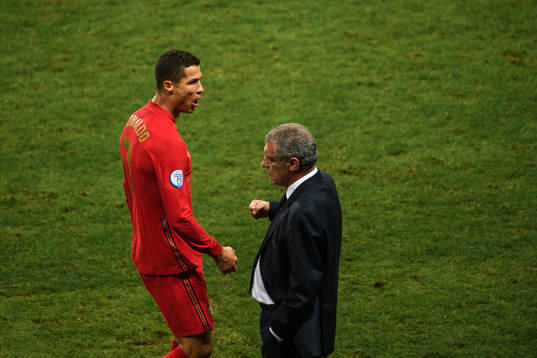Cristiano Ronaldo of Portugal celebrate with head coach