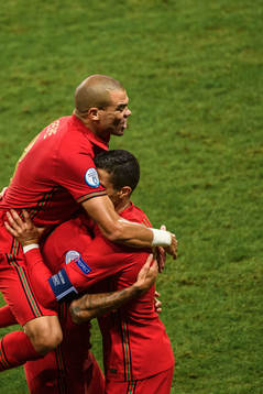 Cristiano Ronaldo of Portugal celebrate with Pepe