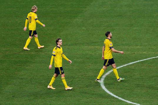 Emil Forsberg , Kristoffer Olsson and Marcus Berg of Sweden