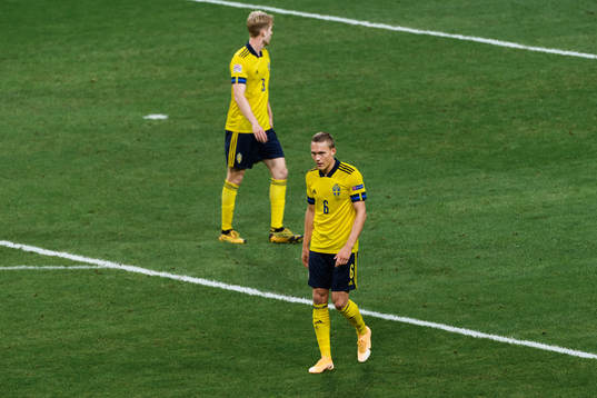Filip Helander and Ludwig Augustinsson of Sweden look