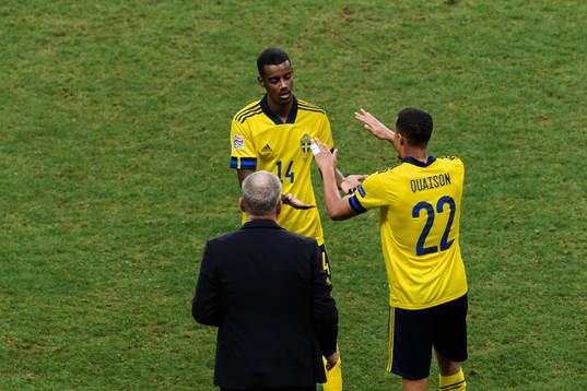 Alexander Isak and Robin Quaison of Sweden