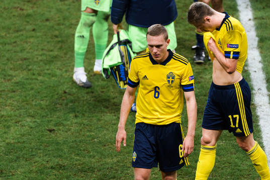 Ludwig Augustinsson and Mattias Svanberg of Sweden look
