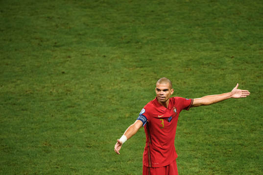 Pepe of Portugal reacts