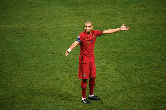 Pepe of Portugal reacts