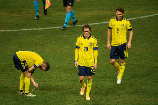 Marcus Berg, Kristoffer Olsson and Albin Ekdal of Sweden