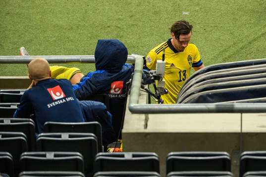 Gustav Svensson of Sweden leaves the pitch