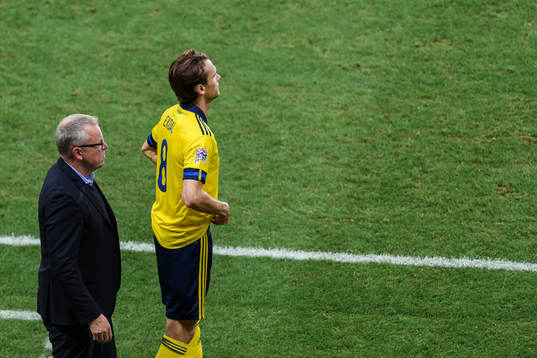 Head coach Janne Andersson and Albin Ekdal of Sweden