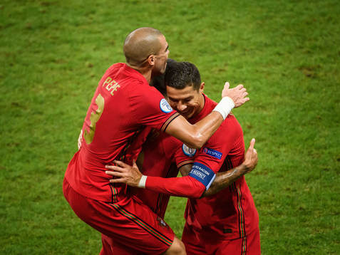 Cristiano Ronaldo of Portugal celebrate with Pepe