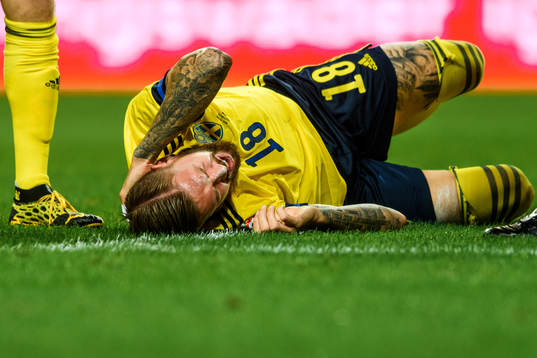 Pontus Jansson of Sweden in pain