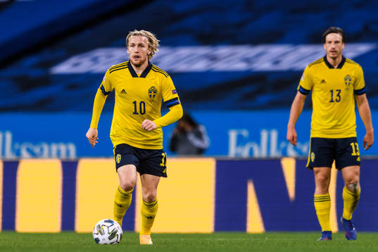 Emil Forsberg and Gustav Svensson of Sweden