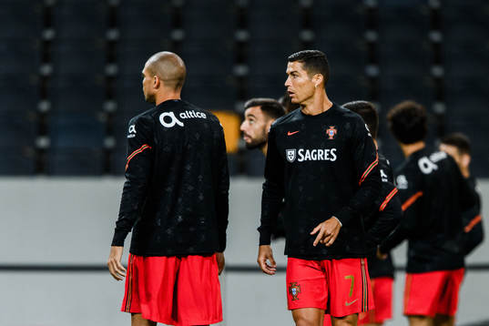 Pepe and Cristiano Ronaldo of Portugal