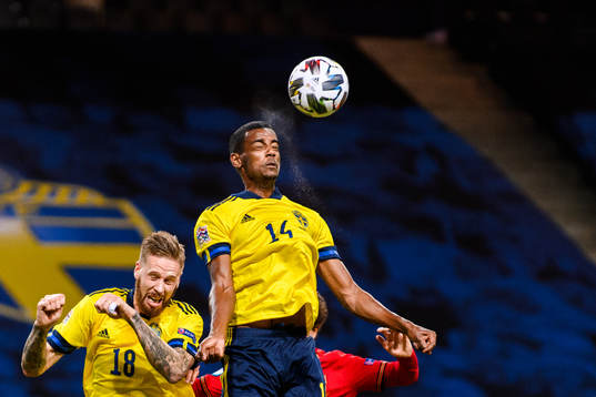 Pontus Jansson and Alexander Isak of Sweden