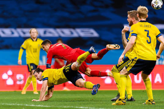 Gustav Svensson of Sweden and Cristiano Ronaldo of Portugal