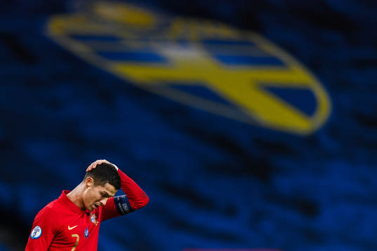 Cristiano Ronaldo of Portugal looks dejected