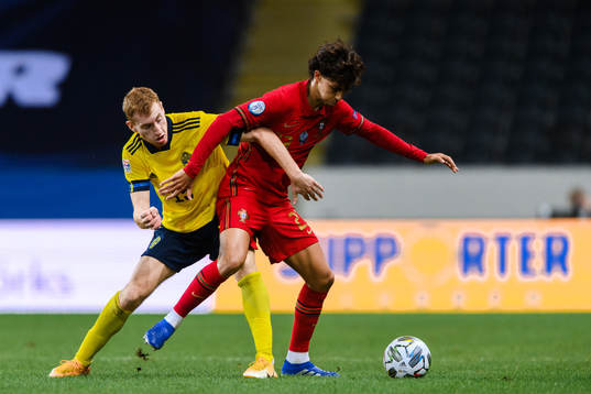 Dejan Kulusevski of Sweden and Joao Felix of Portugal