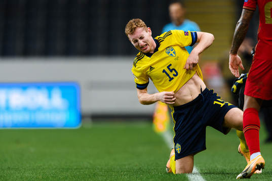 Dejan Kulusevski of Sweden in pain
